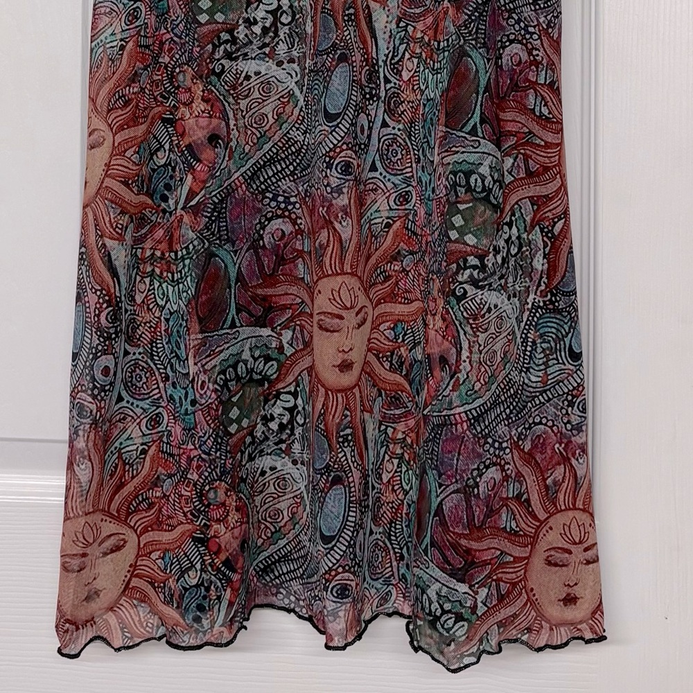 Celestial Print Lace Trim Slip Dress Grunge BoHo Hippie Fun Unique Sz M L - Picture 3 of 4